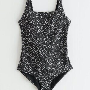 & Other Stories - Black & White Dots Low Back One Piece Swimsuit - Size 10